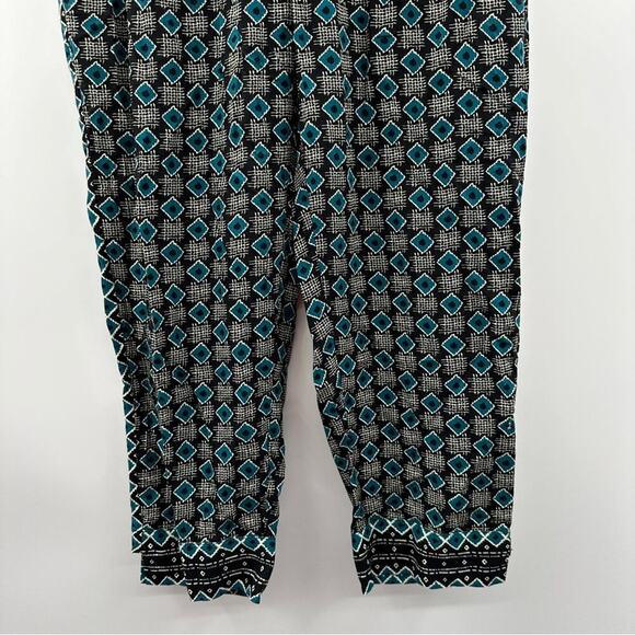 Anthropologie Geometric Print Tie Waist High Rise Jogger Pants in Green Motif S - Picture 5 of 15